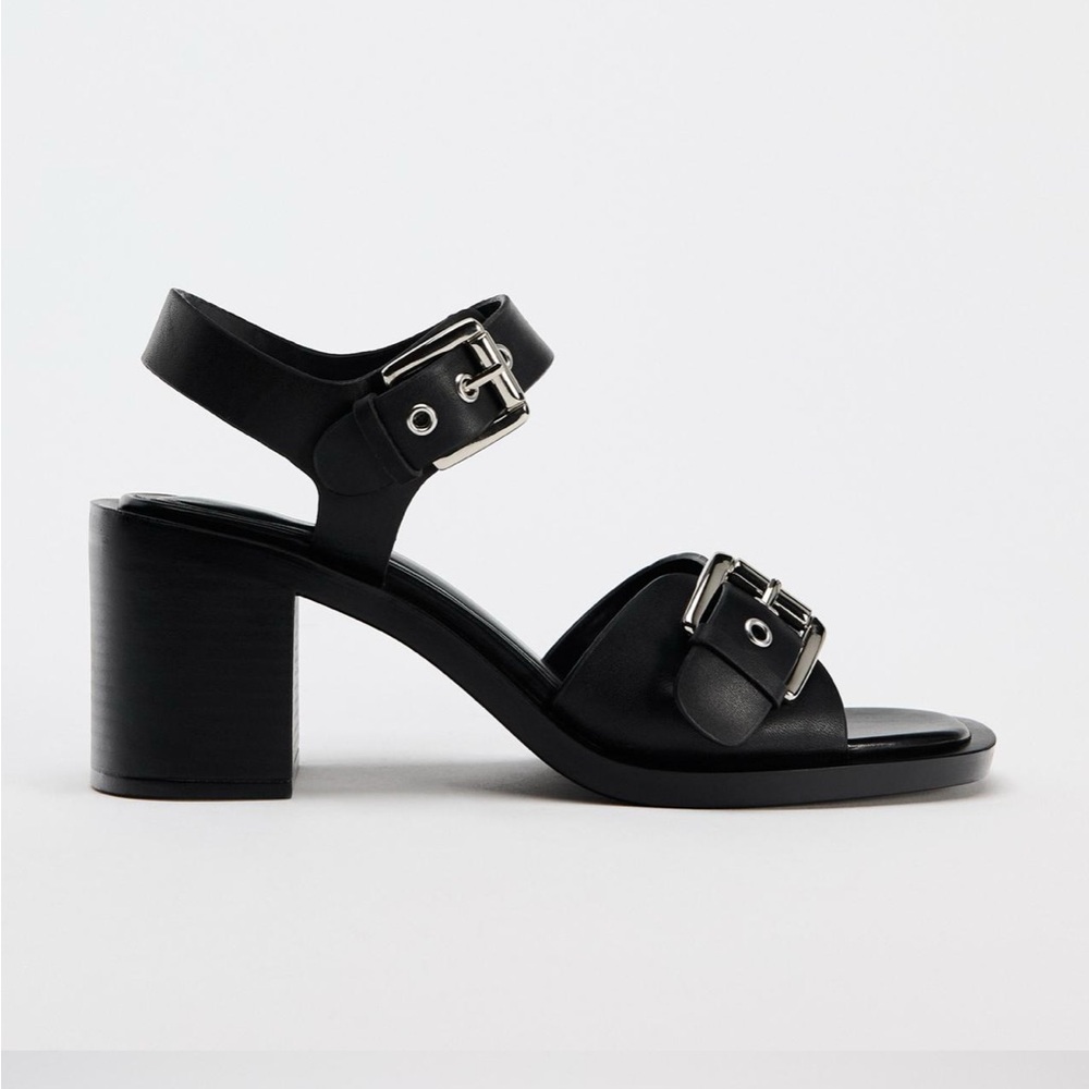 Zara black buckled leather sandals